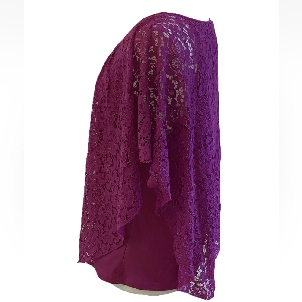 Lace Overlay Batwing Top Plus 1X Blouse Fairy Whimsigoth Purple Simply Emma - Picture 9 of 9